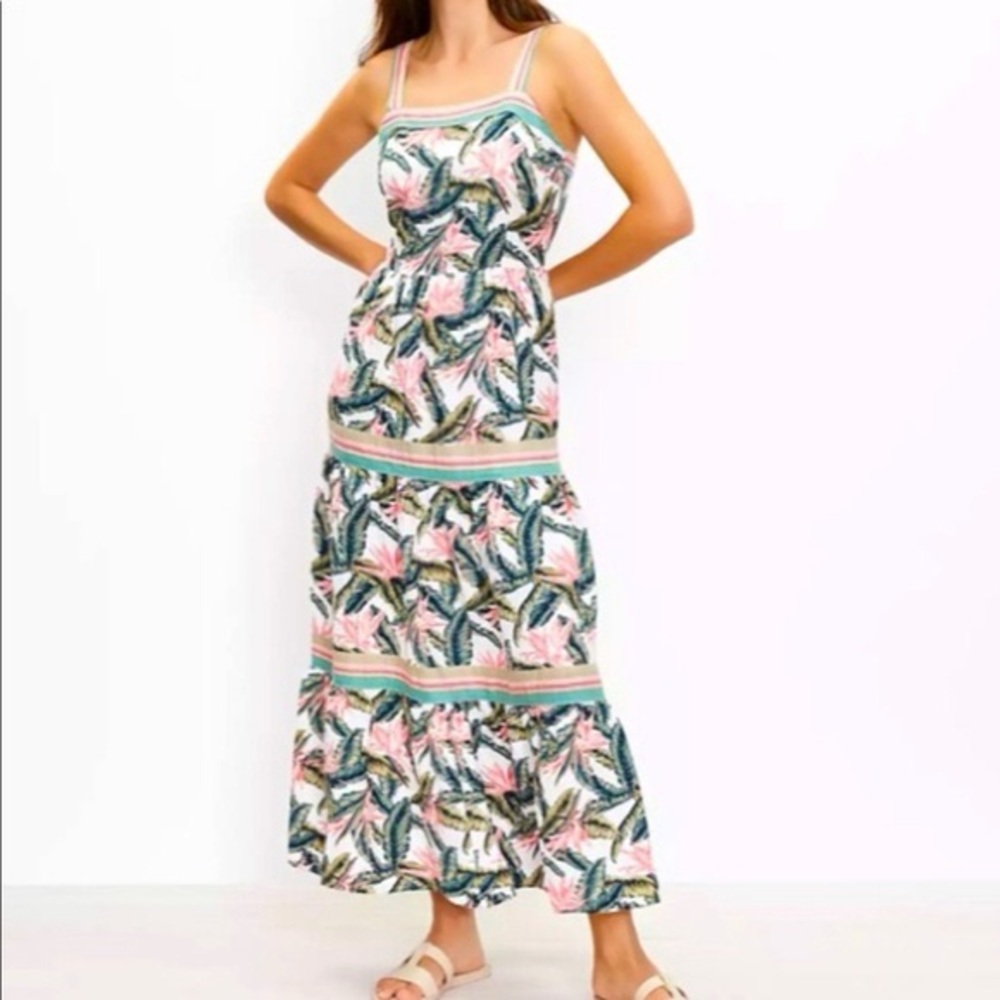 Loft tropical palm dundress, size 4, pink and green